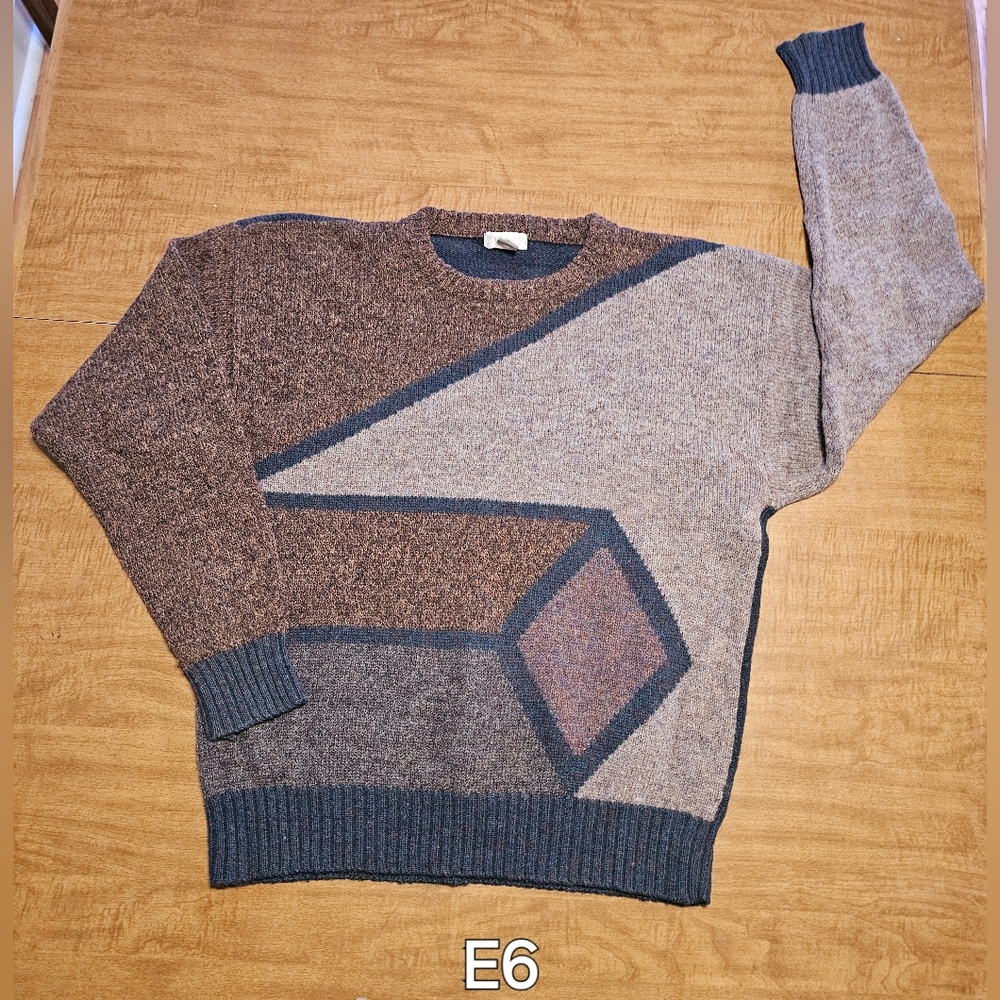 Vintage Wool Sweater XL Pullover Cattivo Pure Shetland Geometric Color Block E6